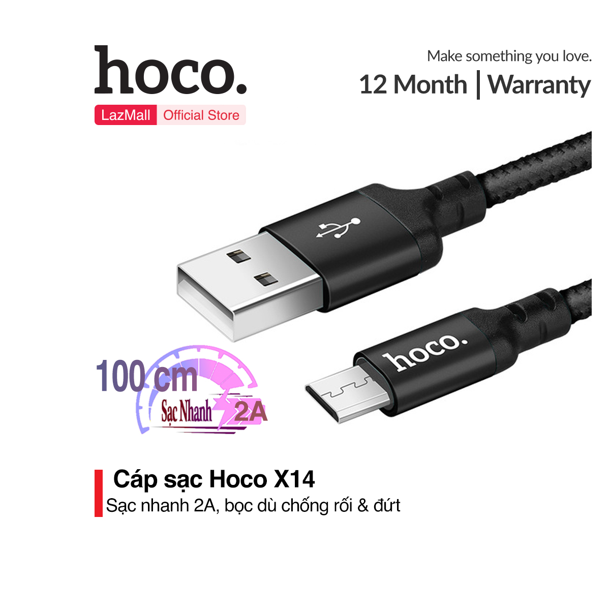 [HCM]Cáp sạc Micro USB Hoco X14 sạc nhanh 2A MAX dây sạc bọc dù chống rối chống đứt dành cho điện thoại android tương thích với nhiều thiết bị dài 100cm