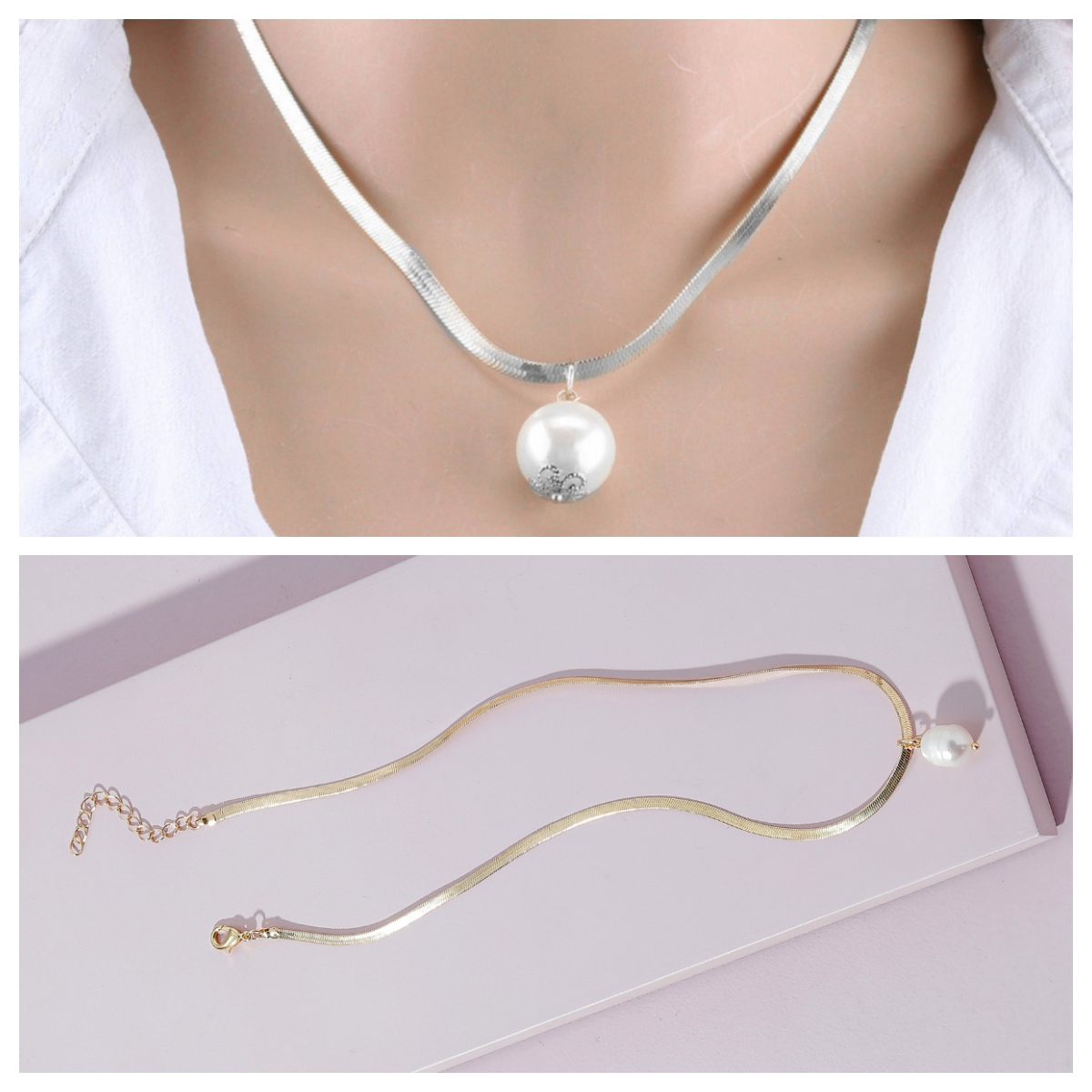 Vòng Cổ Nữ   Dây Chuyền Titan Đính Ngọc Trai  Không Han Gỉ Đeo Sát Cá Tính Thời Trang VCRAN1