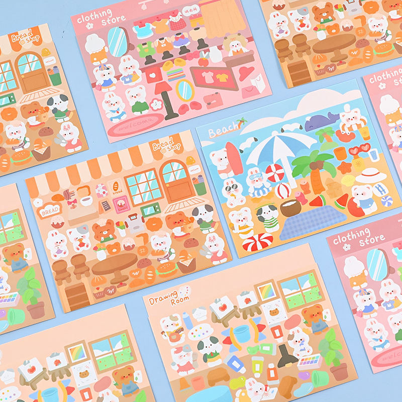 Tập sticker lớn kèm tấm dán phong cảnh dễ thương