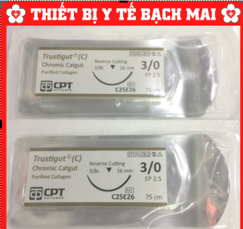Chỉ Tự Tiêu CPT TRUSTIGUT C 3/0 4/0 (CHROMIC CATGUT) - Chỉ Phẫu Thuật Và Dùng Cho Cấy Chỉ Tự Tiêu sau 2-3 tuần