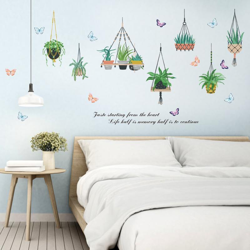 Decal dán tường giỏ hoa xương rồng SK9329 - Decal dán tường cây xanh ,Decal dán tường hoa lá