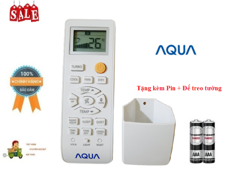 Remote Điều khiển điều hòa máy lạnh Aqua 1&2 chiều Inverter- Hàng chính hãng AQUA mới 100% Tặng kèm Pin + Đế treo tường