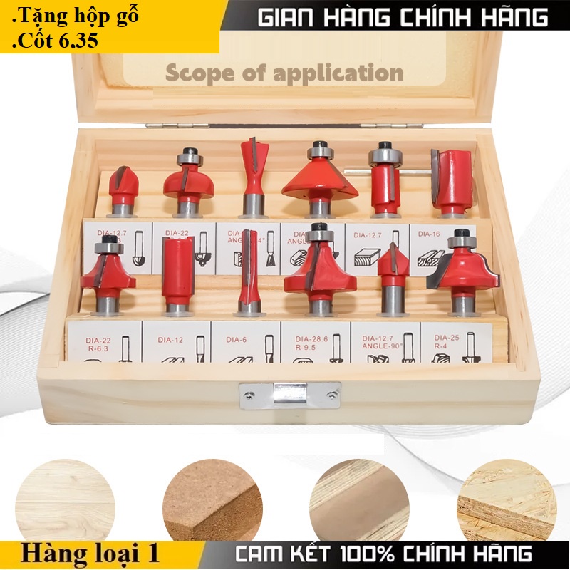 Bộ mũi phay gỗ,mũi soi gỗ 6.35mm-lưỡi phay gỗ