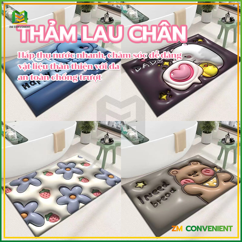 Thảm lau chân in hình 3D siêu THẢM LAU CHÂN, THẢM CHÙI CHÂN 3D CHỐNG TRƠN TRƯỢT SIÊU THẤM NHÀ TẮM ,NHÀ BẾP 40x60CM