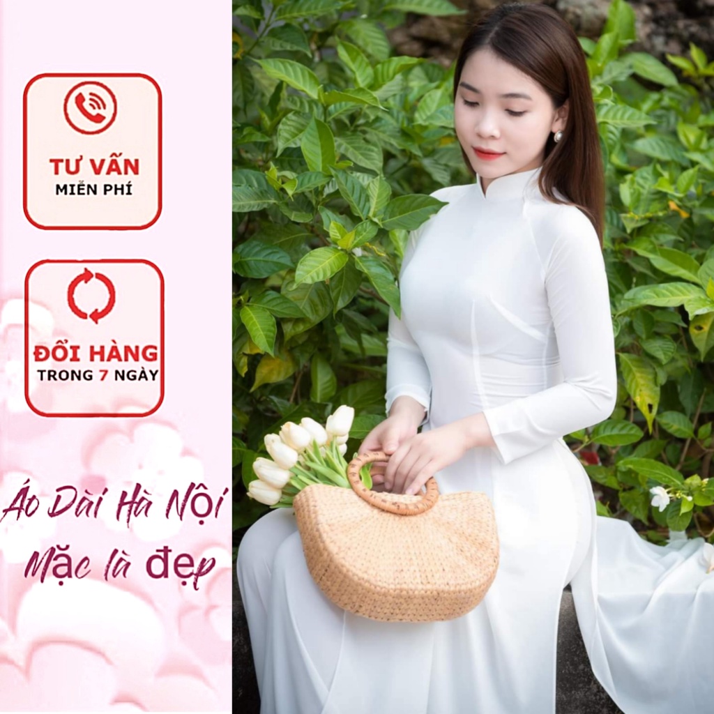 [Giá xưởng} Áo dài may sẵn màu trắng kem. áo dài học sinh, đồng phục áo dài, áo dài chụp kỷ yếu - Áo Dài Hà Nội