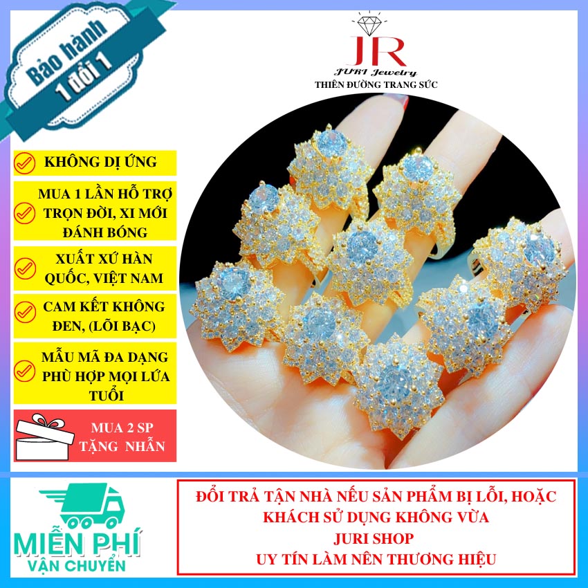 Nhẫn nữ hoa tuyết, N1705159 Juri Shop - Giống Vàng Thật 99% - Chất liệu mạ vàng 4 lớp, Bền Màu Vĩnh Viễn Không Đen - Dùng Đi Tiệc