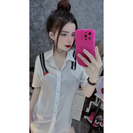 Áo sơ mi hình khóa vai Chất sơ mi lụa cực chất tôn dáng