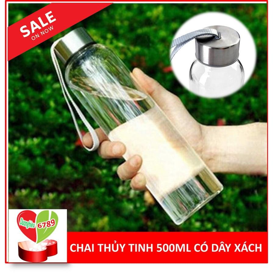 Chai nước thủy tinh 500ml có dây xách