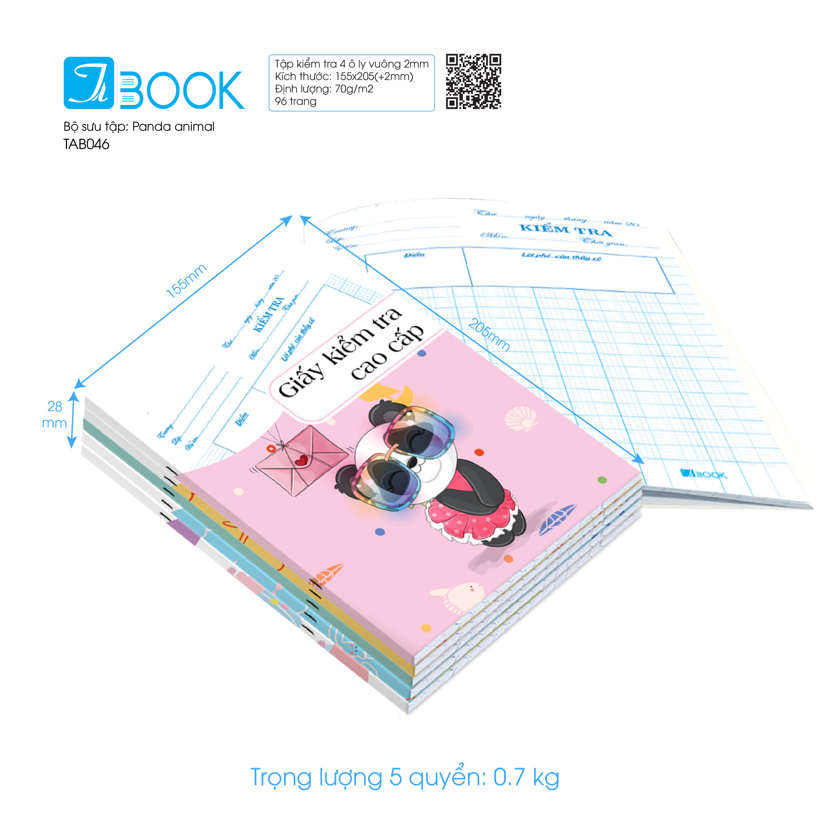 [HCM]5 cuốn Tập giấy kiểm tra hiệu Tabook, 96 trang ĐL70 (TAB046a)