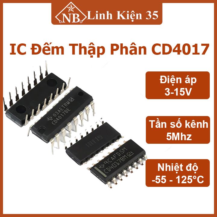 CD4017, IC đếm thập phân CD4017 chân cắm DIP16/ chân dán SOP16