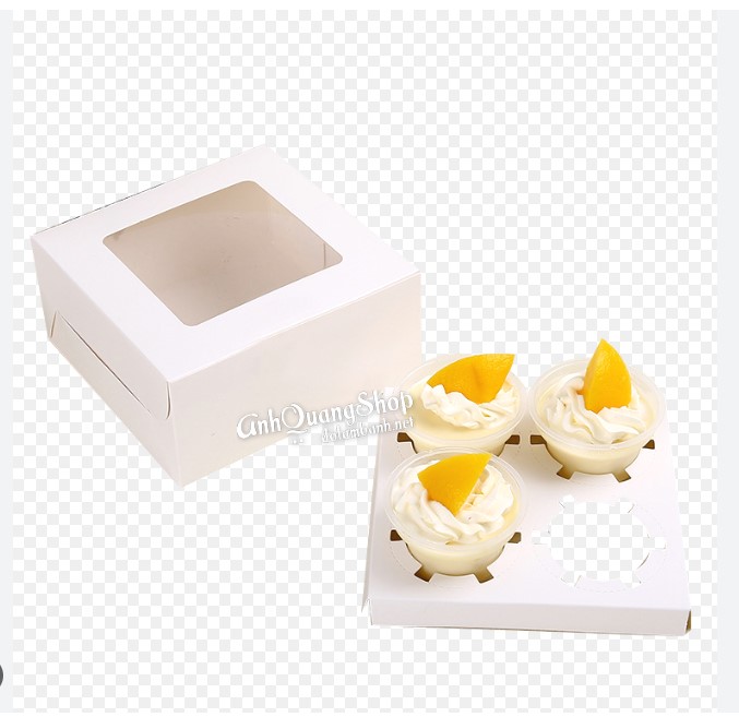 Hộp giấy cupcake 4 ô màu trắng