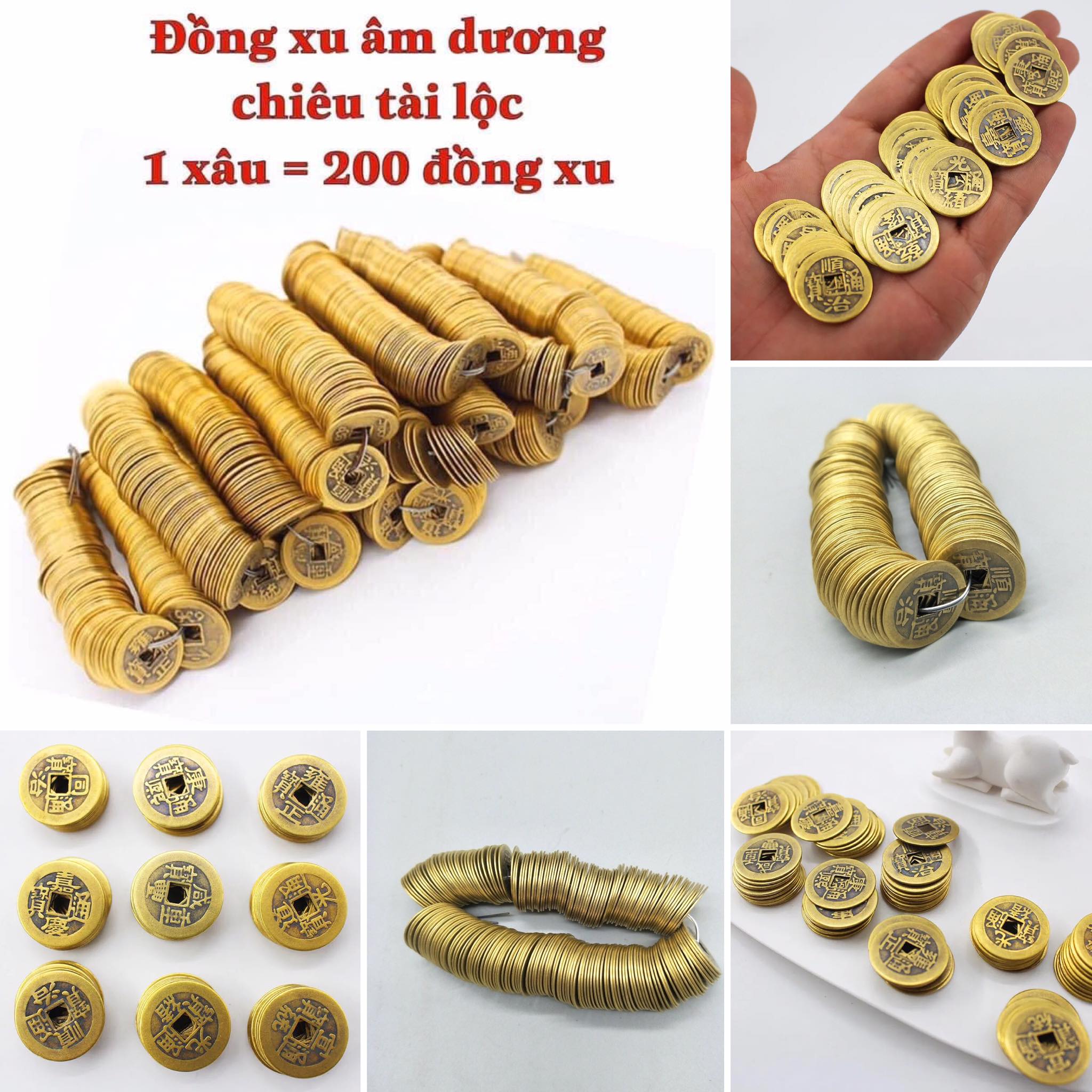 Bộ dây xu âm dương chiêu tài lộc gồm 200 đồng xu