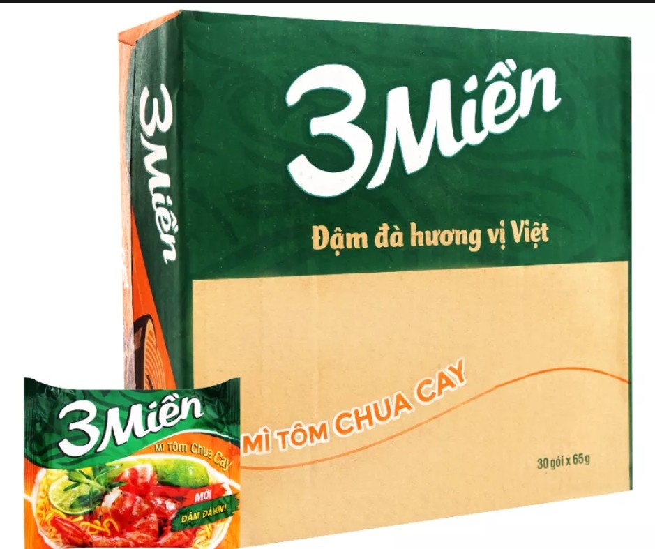 Thùng Mì 3 Miền Tôm Chua Cay 30 gói X 65gr