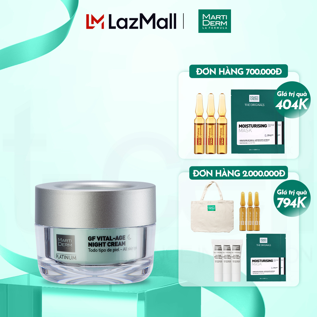 Kem Dưỡng Phức Hợp Retinyl Palmitate Phục Hồi Hỗ Trợ Da Mụn & Trẻ Hóa - MartiDerm Platinum GF Vital Age Night Cream