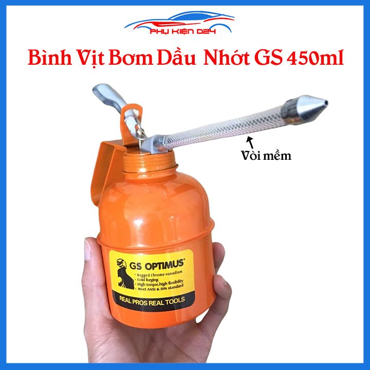 Bình châm dầu nhớt, bình vịt bơm dầu GS 450ml vòi mềm màu cam