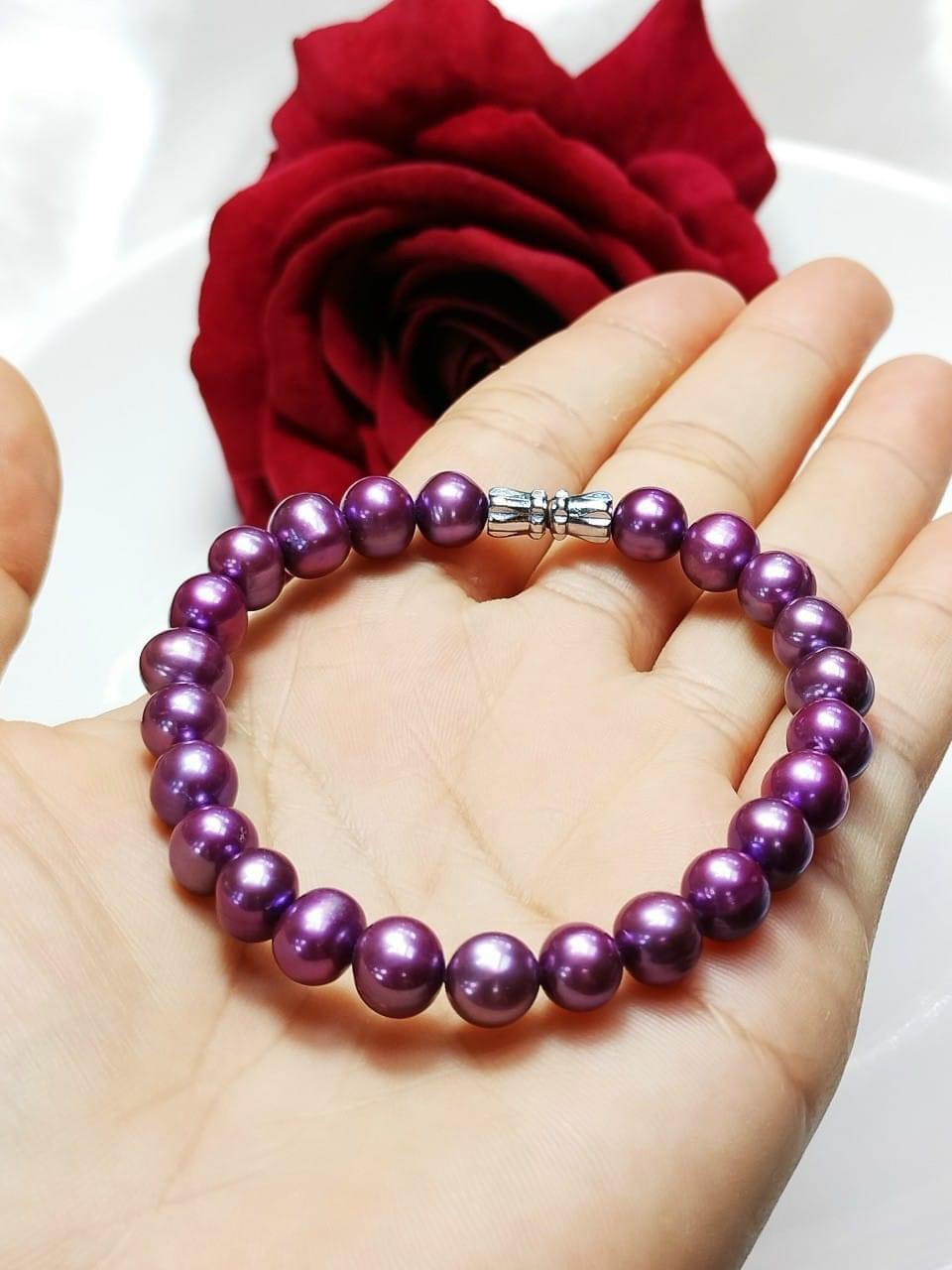 Chuỗi vòng tay ngọc trai tím siêu xinh ,8 ly ngọc trai thật 100%