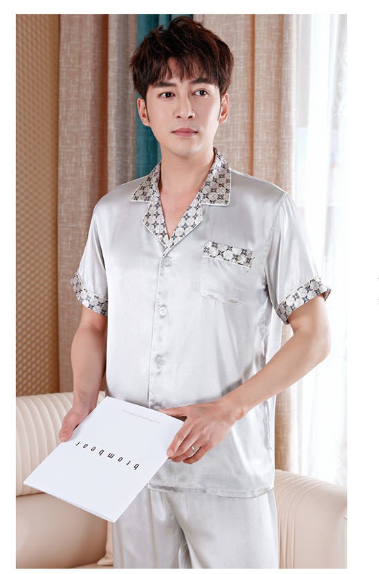 NG1909N Bộ pyjama nam ngắn tay chất lụa hàng nhập