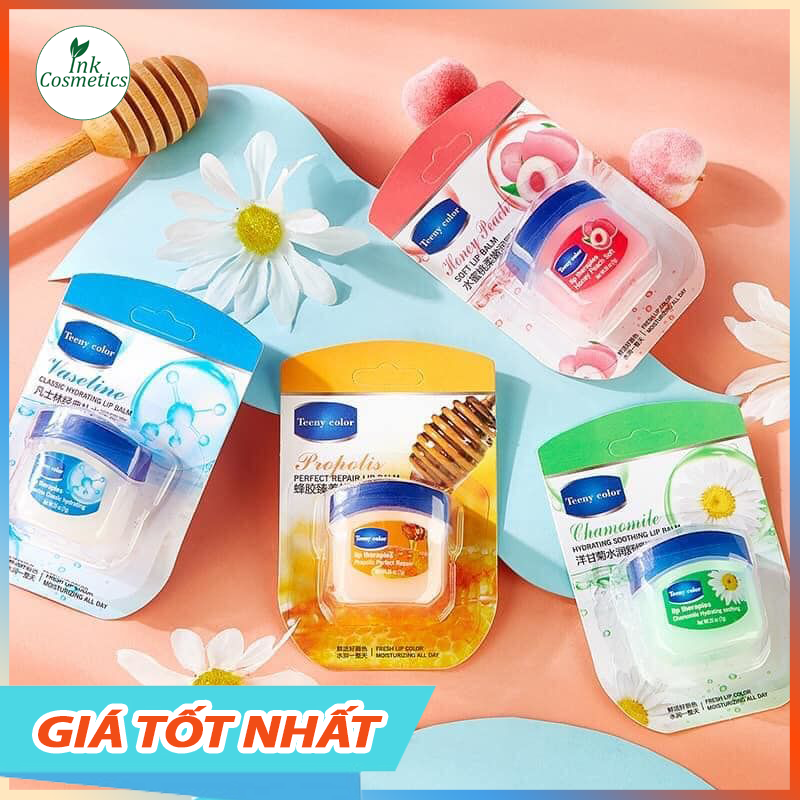 Set 4 Hũ Son Dưỡng Môi Vaseline Teeny Color Không Màu - Combo Giảm Thâm, Làm Mềm Hồng Môi Tự Nhiên