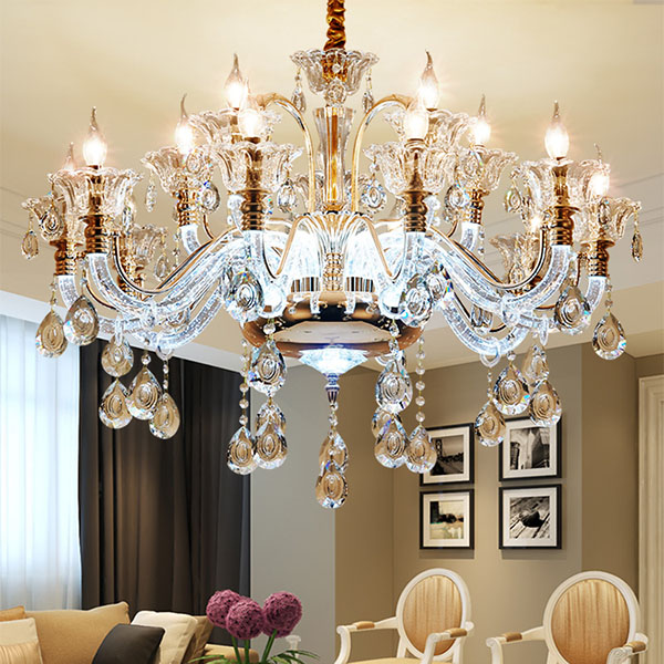 [Trả góp 0%] Đèn chùm YOSINO pha lê 15 tay kiểu dáng hiện đại trang trí nội thất - kèm bóng Led nến siêu đẹp