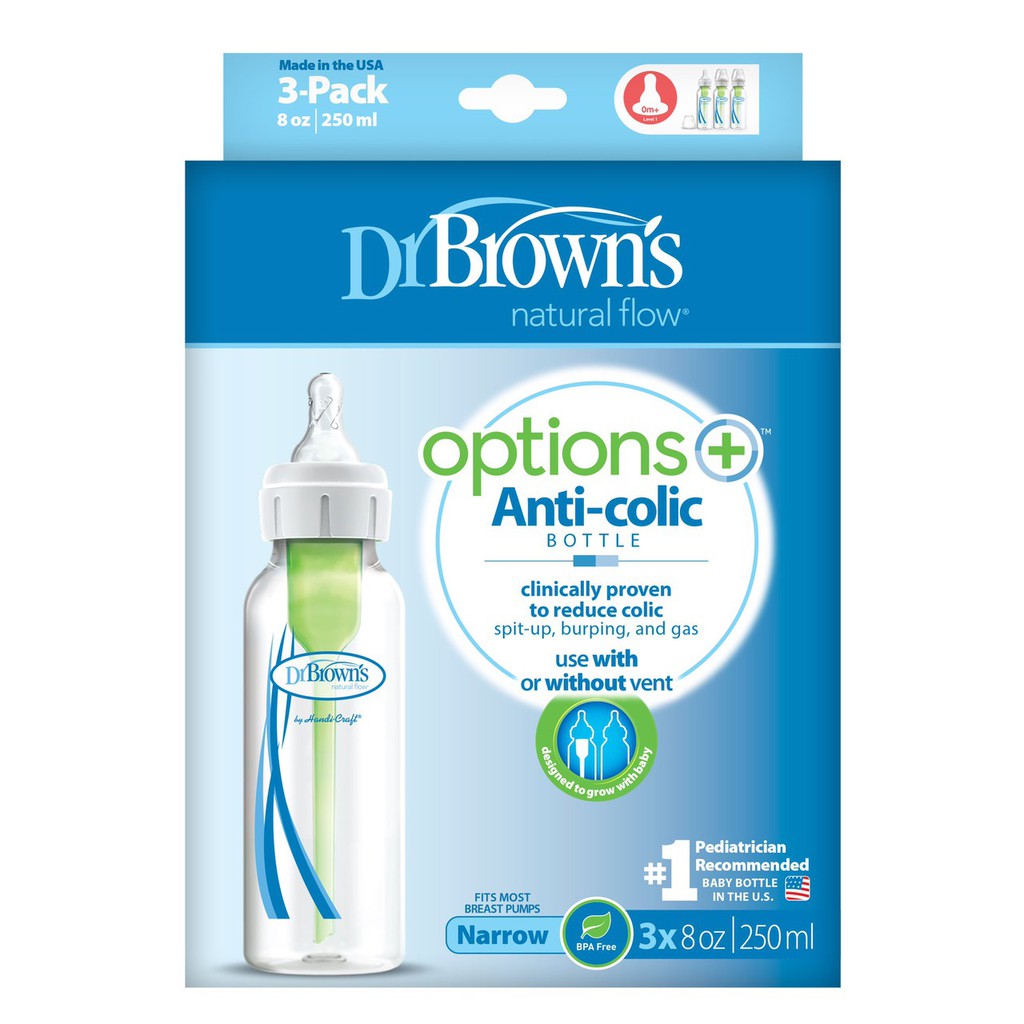SET 3 BÌNH SỮA DR BROWNS NATURAL FLOW ANTI COLIC 120ML / 250ML (HAY OPTIONS PLUS )