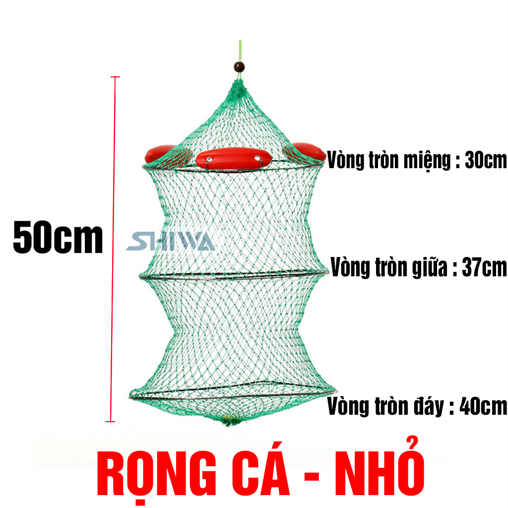 Rọng đựng cá câu đài có 3 phao nổi - giỏ đựng cá có vòng cáp dẻo dễ gấp gọn tiện lợi - giỏ lưới đựng cá đa năng shiwa