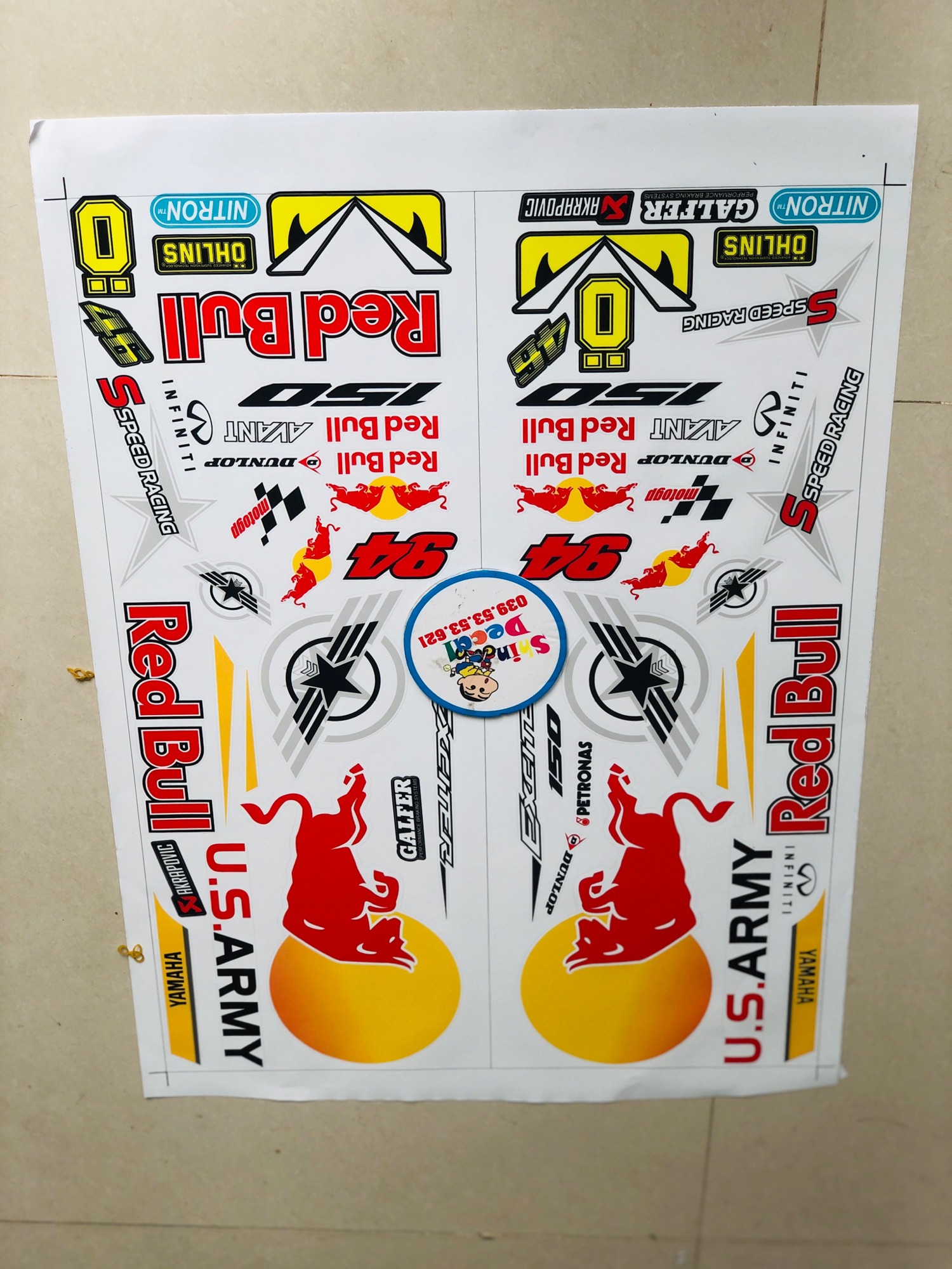 Tem rời yamha ex 150 redbull dán xe trắng
