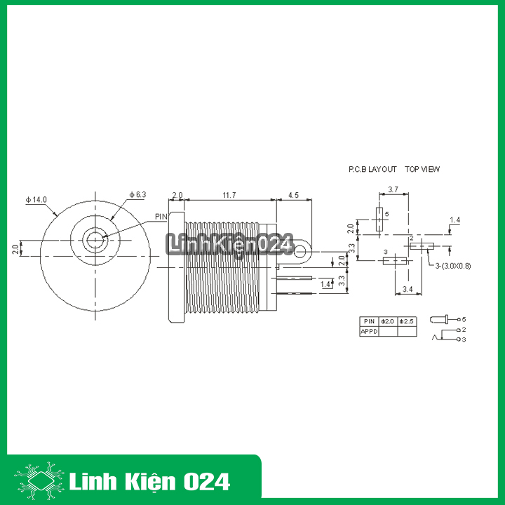 Jack dc 5.5x2.1 có ốc vặn