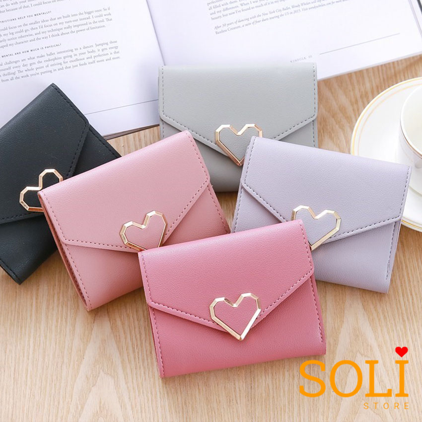 Ví  bóp da nữ cầm tay mini khóa trái tim VD01