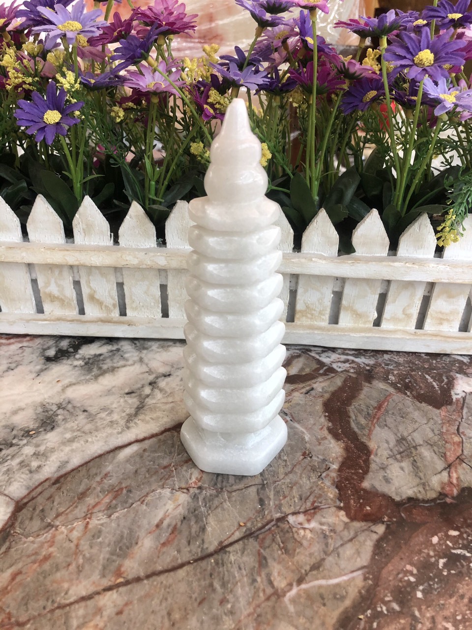 Tháp văn xương 9 tầng đá thạch anh trắng cầu công danh tài lộc - Cao 15cm và 21cm