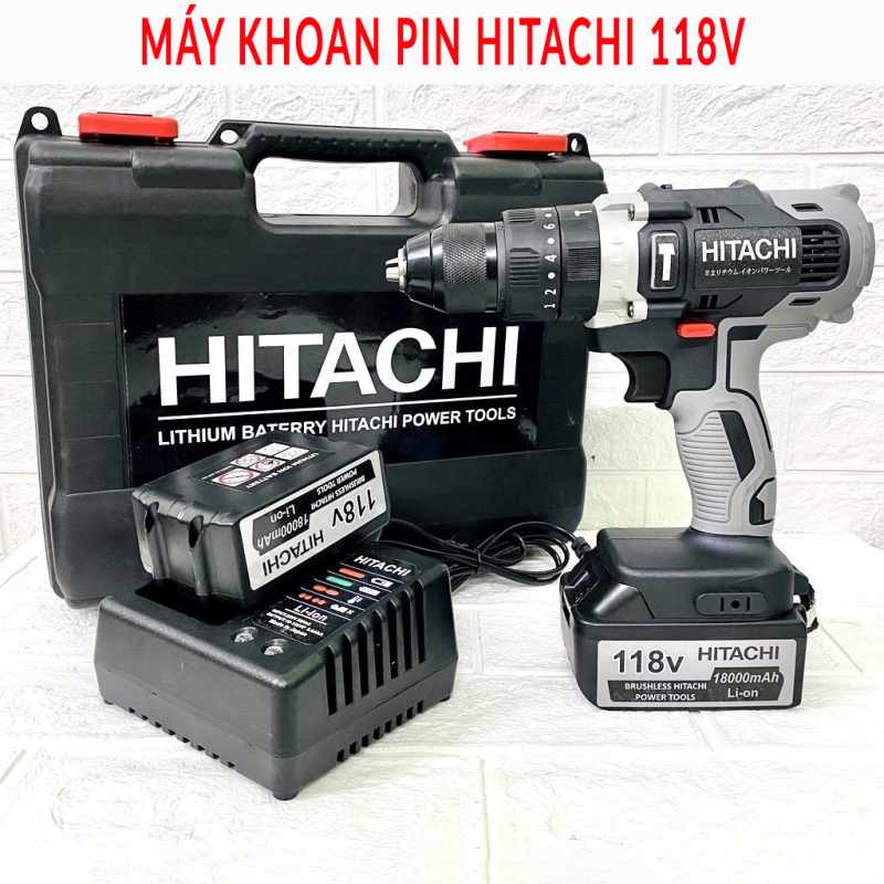 Máy khoan pin cầm tay HITACHI 118V , Máy khoan pin 3 chức năng có búa máy khoan gỗ , khoan tường , bắn tôn , bắt vít , Máy máy khoan pin đa năng 2 pin 10 cell , 100% dây đồng , không chổi than