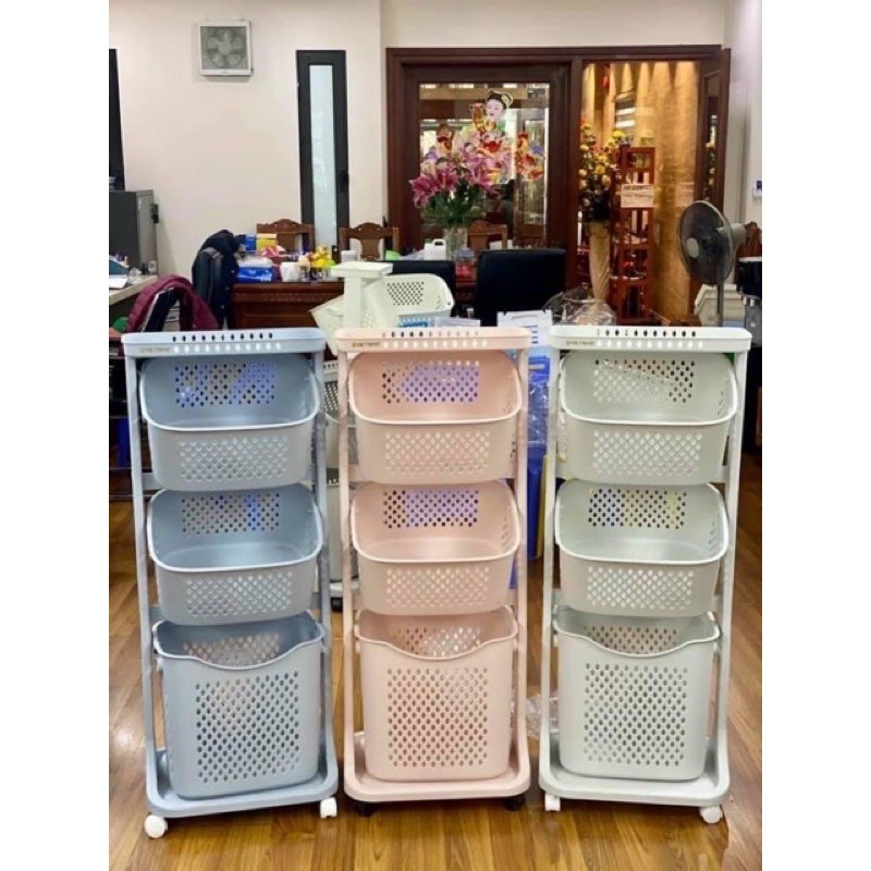 Kệ đựng đồ 3 tầng đa năng 5567, Giỏ đựng đồ quần áo 3 tầng có bánh xe nhựa Việt Nhật