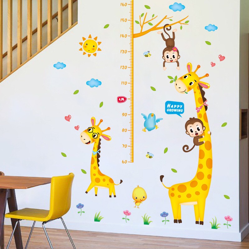 Decal dán tường đo chiều cao hươu mới