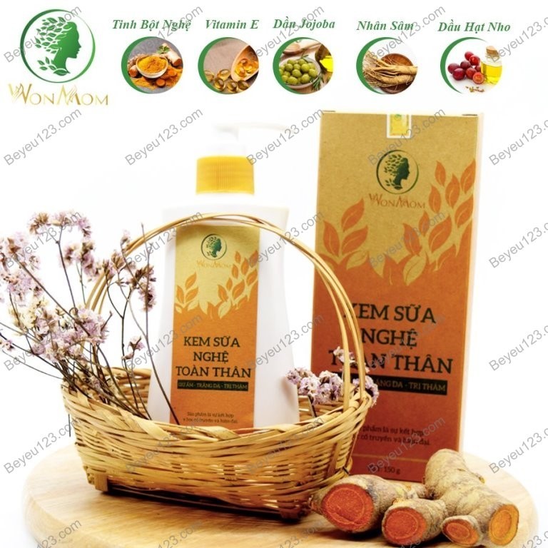 COMBO Nghệ dưỡng toàn thân & da mặt Wonmom (1 Kem sữa nghệ toàn thân + 1 Kem nghệ tươi hữu cơ)