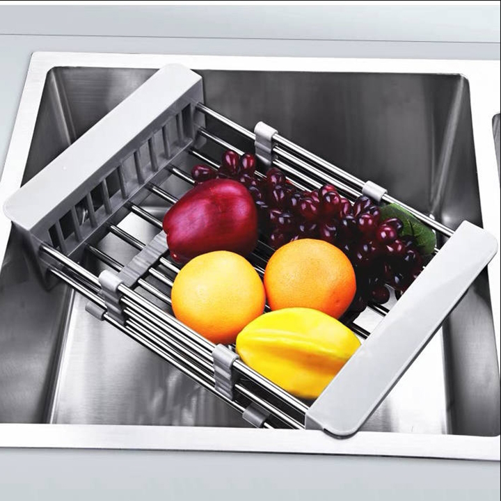 Rổ, khay inox rút gọn đa năng để chậu rửa chén