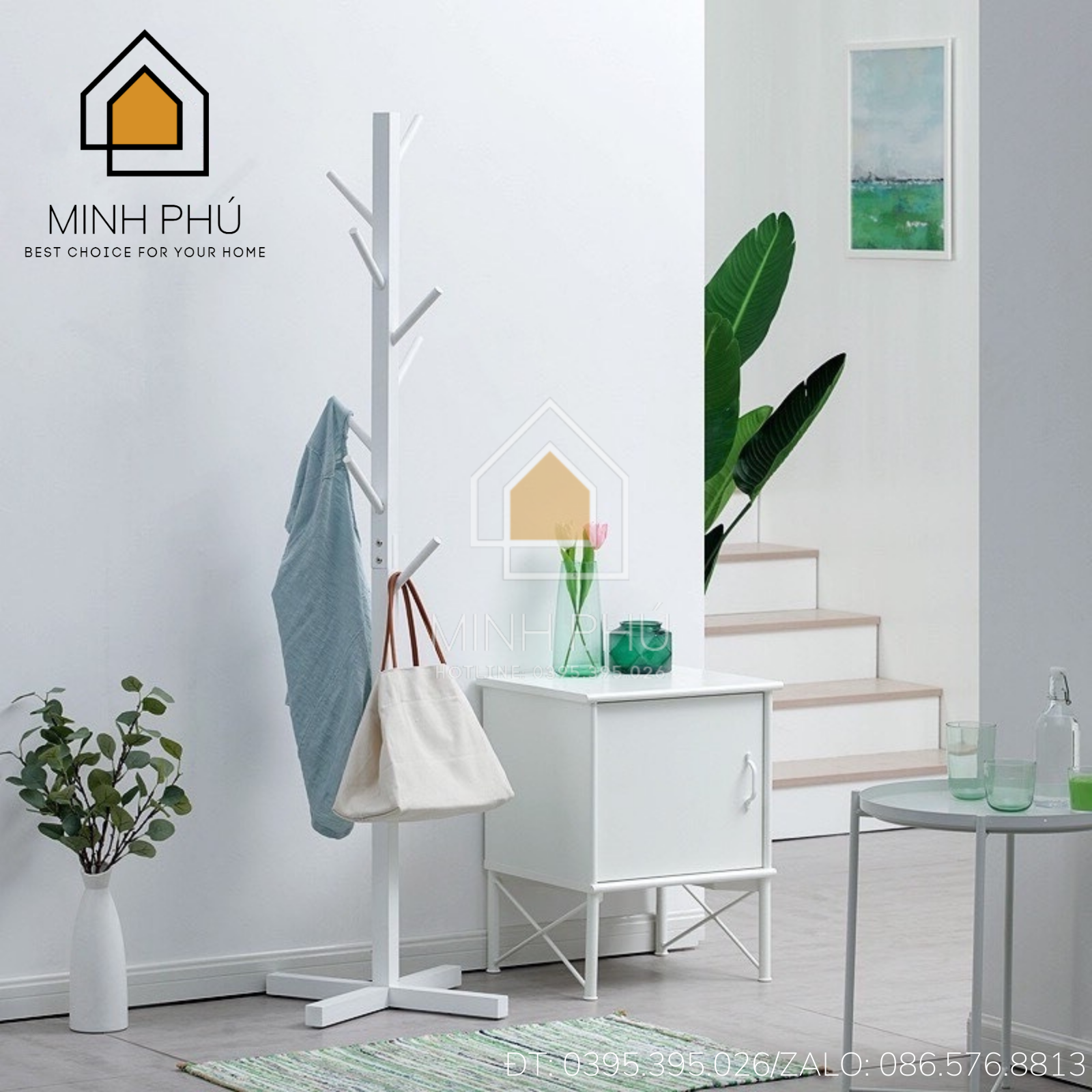 Cây treo quần áo gỗ tự nhiên, giá treo đồ, cây treo mũ