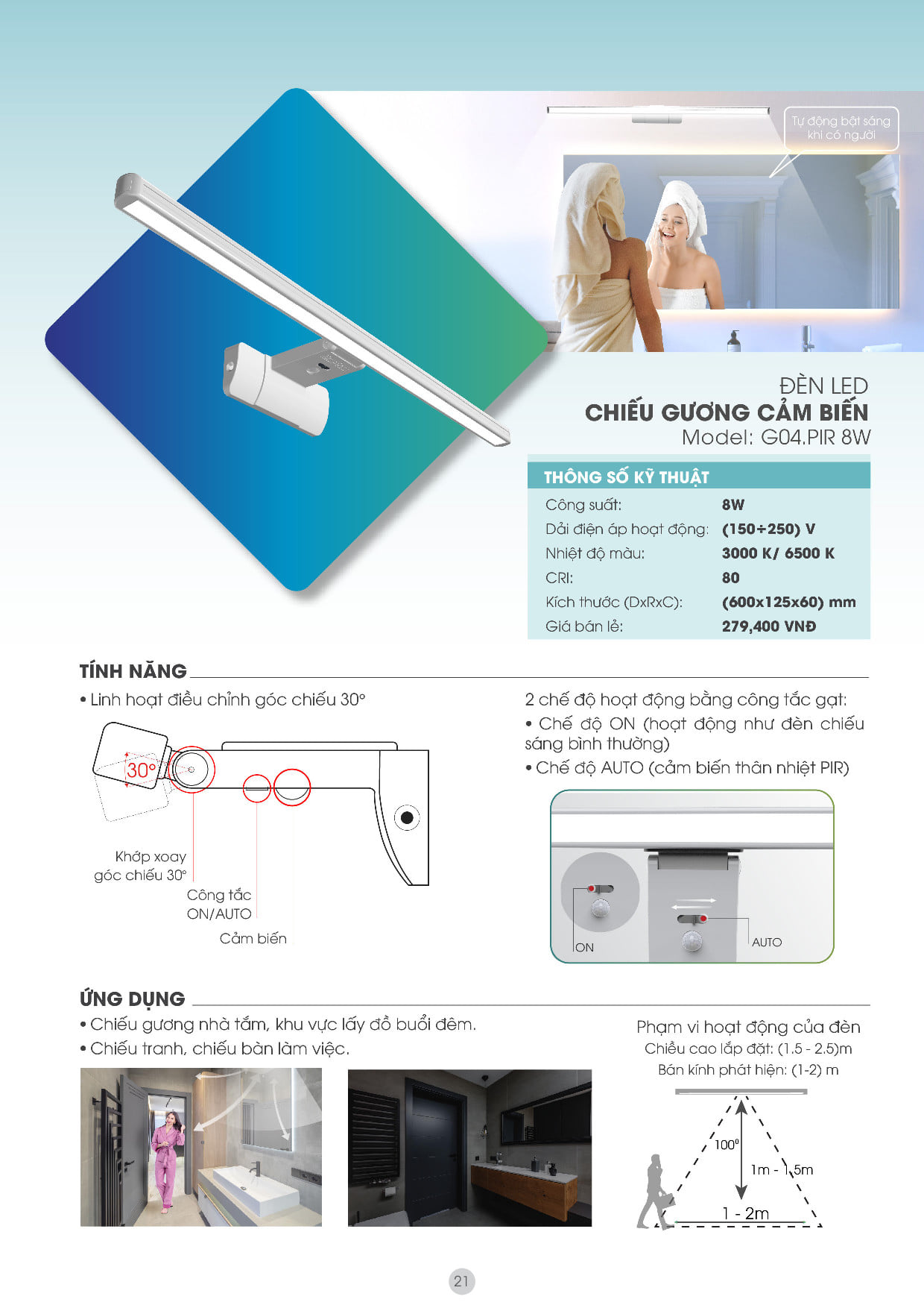 Đèn chiếu gương, chiếu tranh cảm biến Rạng Đông.