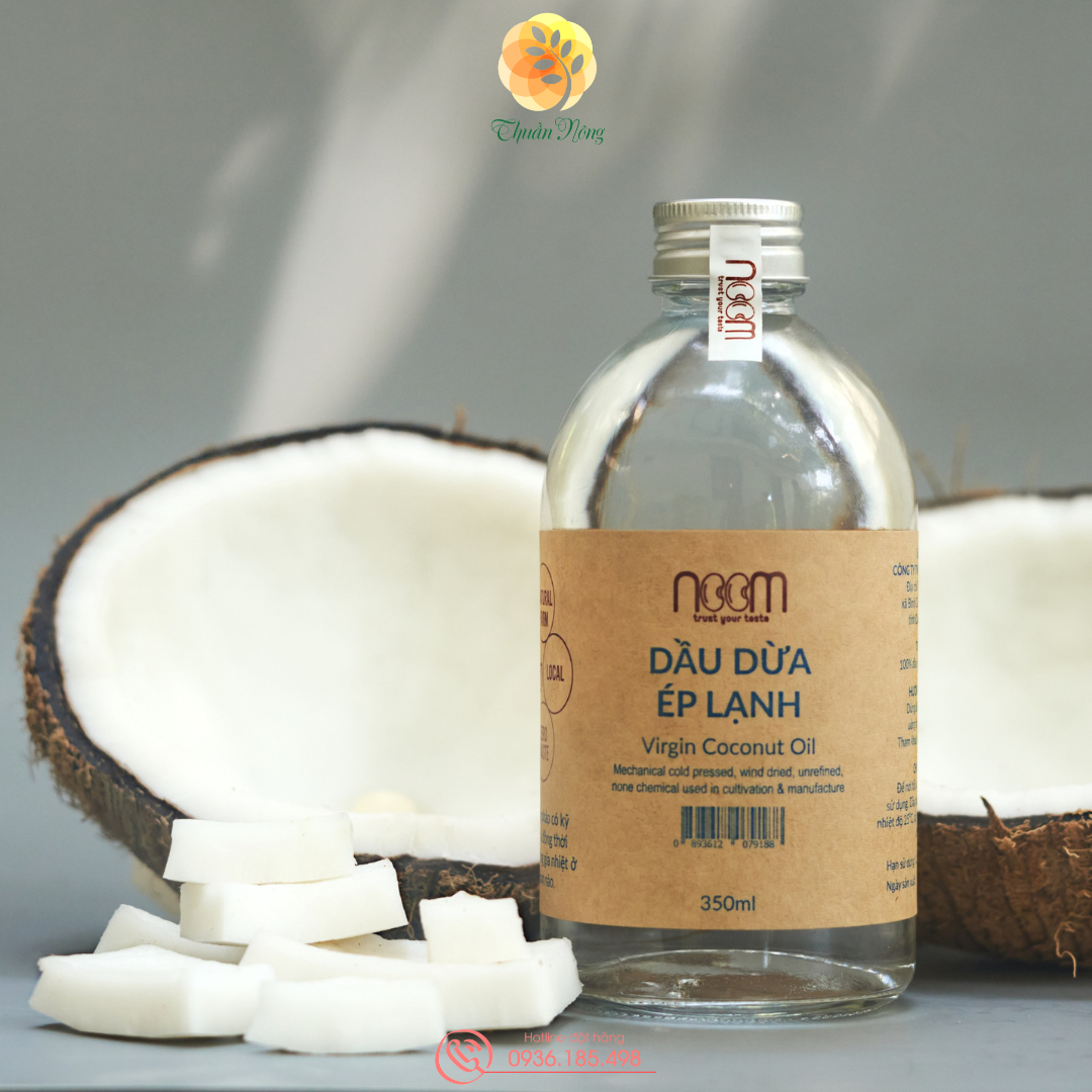 Dầu dừa noom ép lạnh nguyên chất 350ml - cold presed- virgin coconut oil- whole food - dưỡng da- nấu ăn lành tính