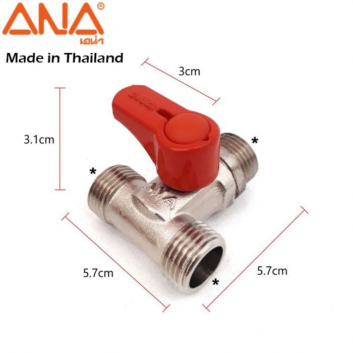 Van nước 3 ngã ren ngoài 21mm chính hãng Thái Lan - ANA/ Van nước chữ T ren ngoài 21mm