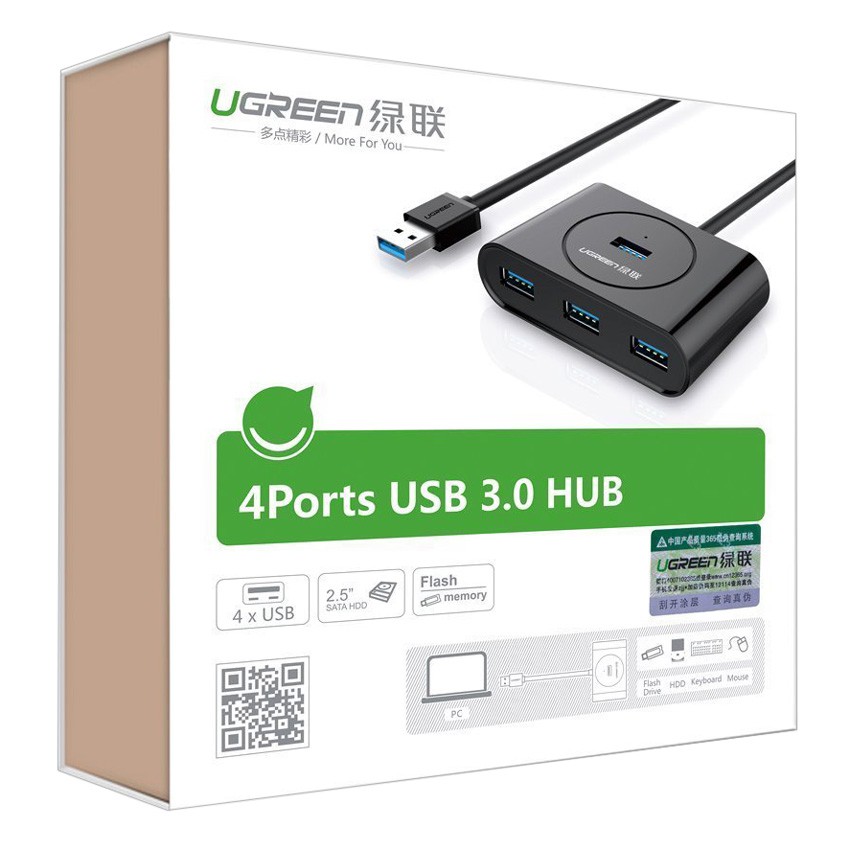 Bộ Chia Usb 4 Cổng 3.0 Ugreen 20291 - Hub Usb 3.0 Dây Dài 80 Cm