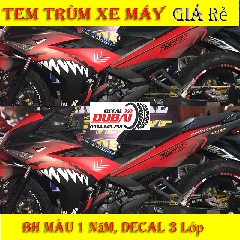 Tem Trùm Exciter 150 Cá Mập Đỏ Đen