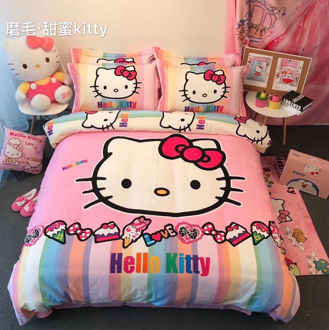 Bộ chăn ga gối cotton Disney mẫu Kitty cho bé gái