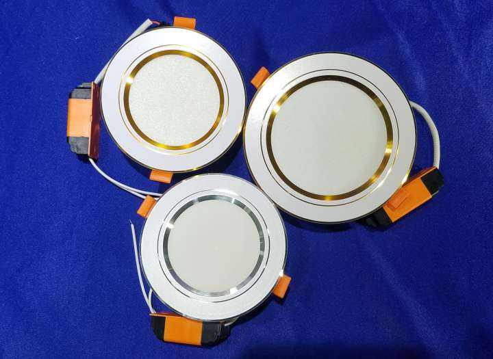 Đèn led âm trần viền vàng 9W 3 màu 3 chế độ