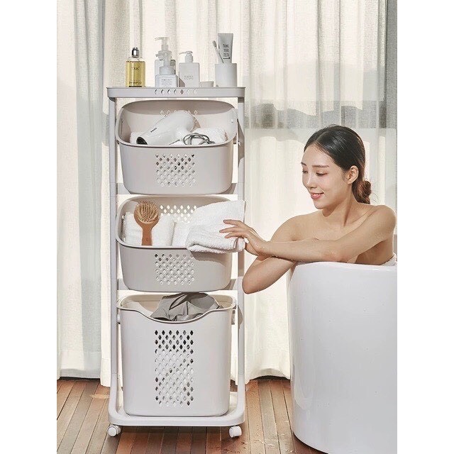 [HOT+FREE SHIP] Kệ rổ 3 tầng có bánh xe việt nhật ( 2 rổ nhỏ , 1 rổ lớn )