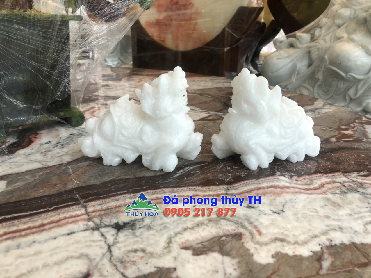 Cặp Tỳ Hưu đá cẩm thạch trắng