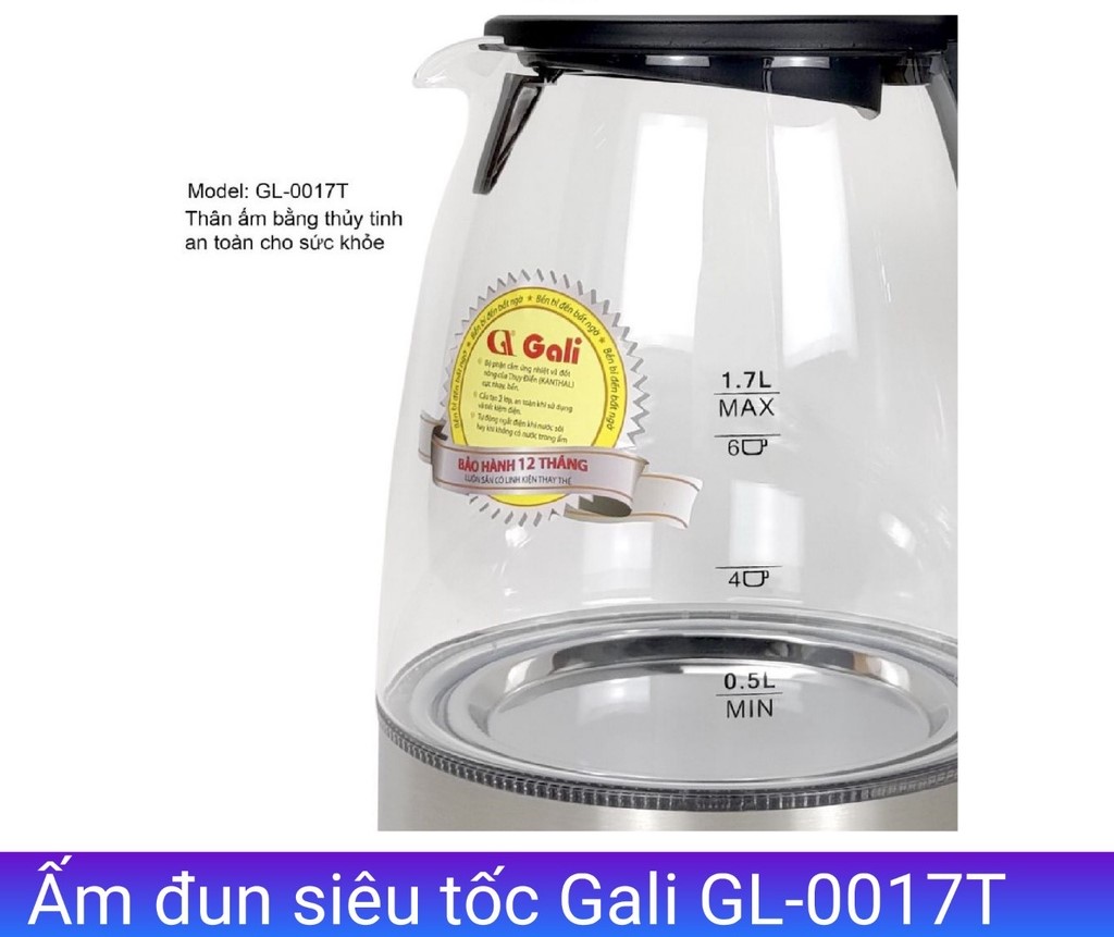 Bình (Ấm) đun siêu tốc GALI GL-0017T THỦY TINH 1850W 1.7L