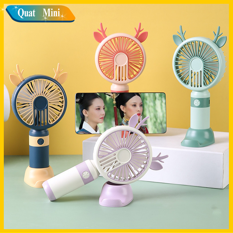 quạt cầm tay tích điện mini 2 tốc độ mạnh,có đèn led