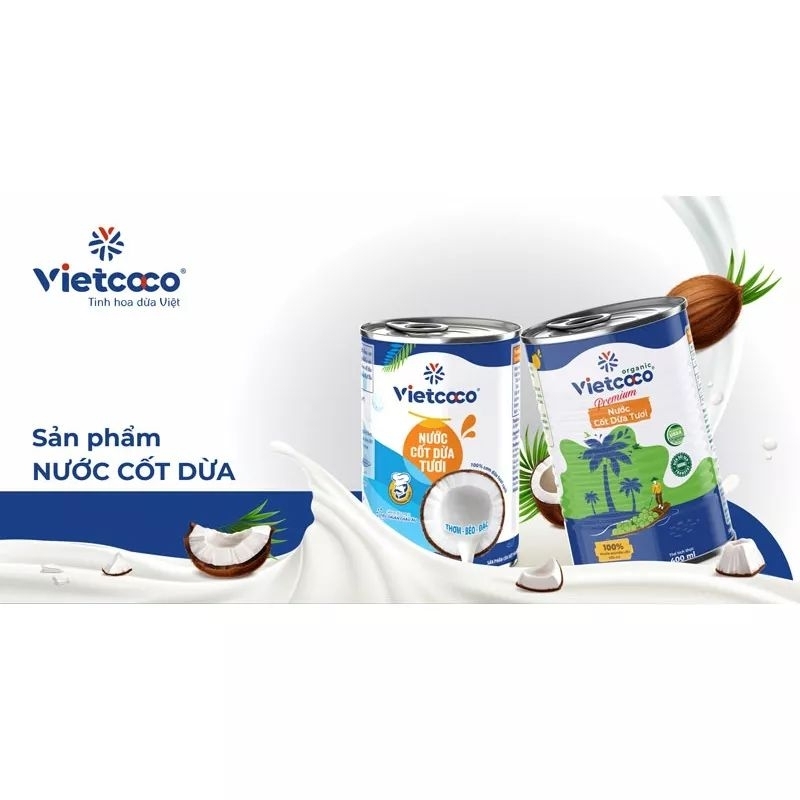 VIETCOCO Nước cốt dừa (nguyên chất) dùng để nấu XÔI, CHÈ - LON 400ML