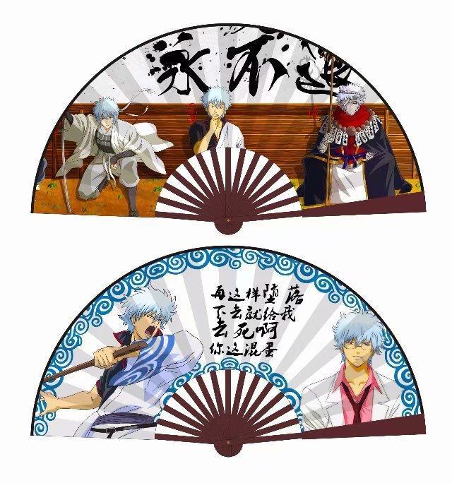 Quạt nan Gintama Linh hồn bạc 31cm cầm tay in hình anime chibi 2 mặt
