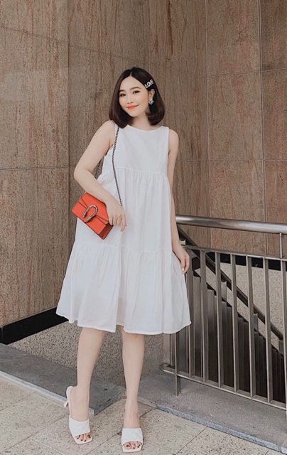 ĐẦM BABY DOLL TRẮNG, NƠ SAU  (có ảnh thật) MS45
