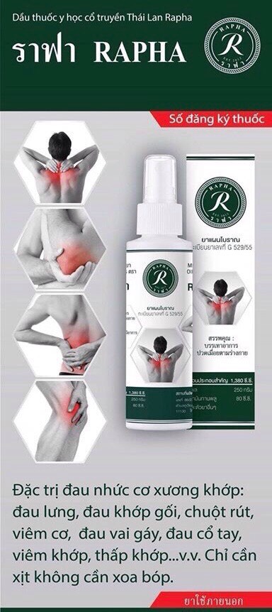 [HCM]DẦU THẢO DƯỢC RAPHA THÁI LAN 100ml (giảm đau nhức cơ-xương-khớp)